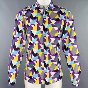 PULL-IN Size M Purple Blue Yellow Geometric Cotton Long Sleeve Shirt